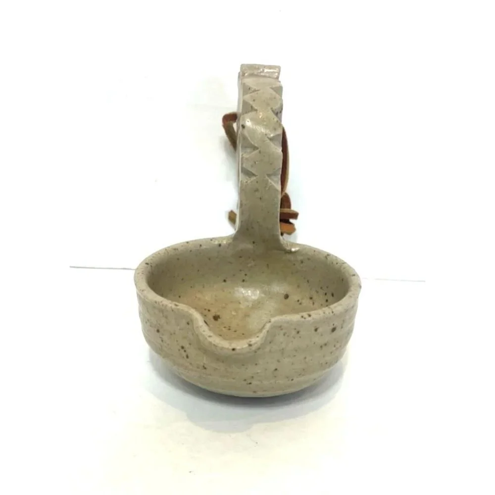 Dragon-Shaped Stoneware Ladle With Leather Loop Artist Stamped Made in 1992